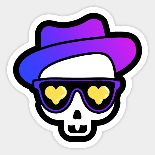 Purple Cowboy Skull Hearts Retro Colorful Hearts Sticker by BetterManufaktur